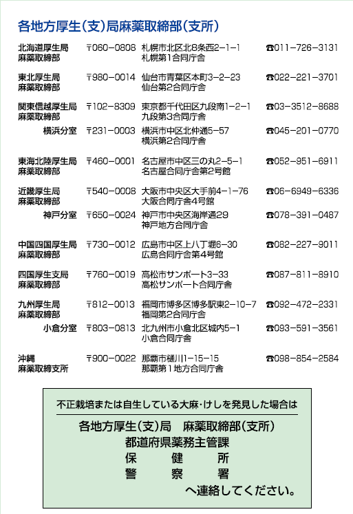 厚生労働省 Pa Twitter 大麻 やあへん系麻薬の原料となる けし は 法律で栽培 所持などが禁止されています 不正栽培や自生している大麻 けしを見かけたら 各地方厚生局麻薬取締部や保健所などへ通報ください 厚生労働省 Pa Twitter 大麻 やあへん系麻薬の原料となる けし は 法律で栽培 所持などが禁止されています 不正栽培や自生している大麻 けしを見かけたら 各地方厚生局麻薬取締部や保健所などへ通報ください