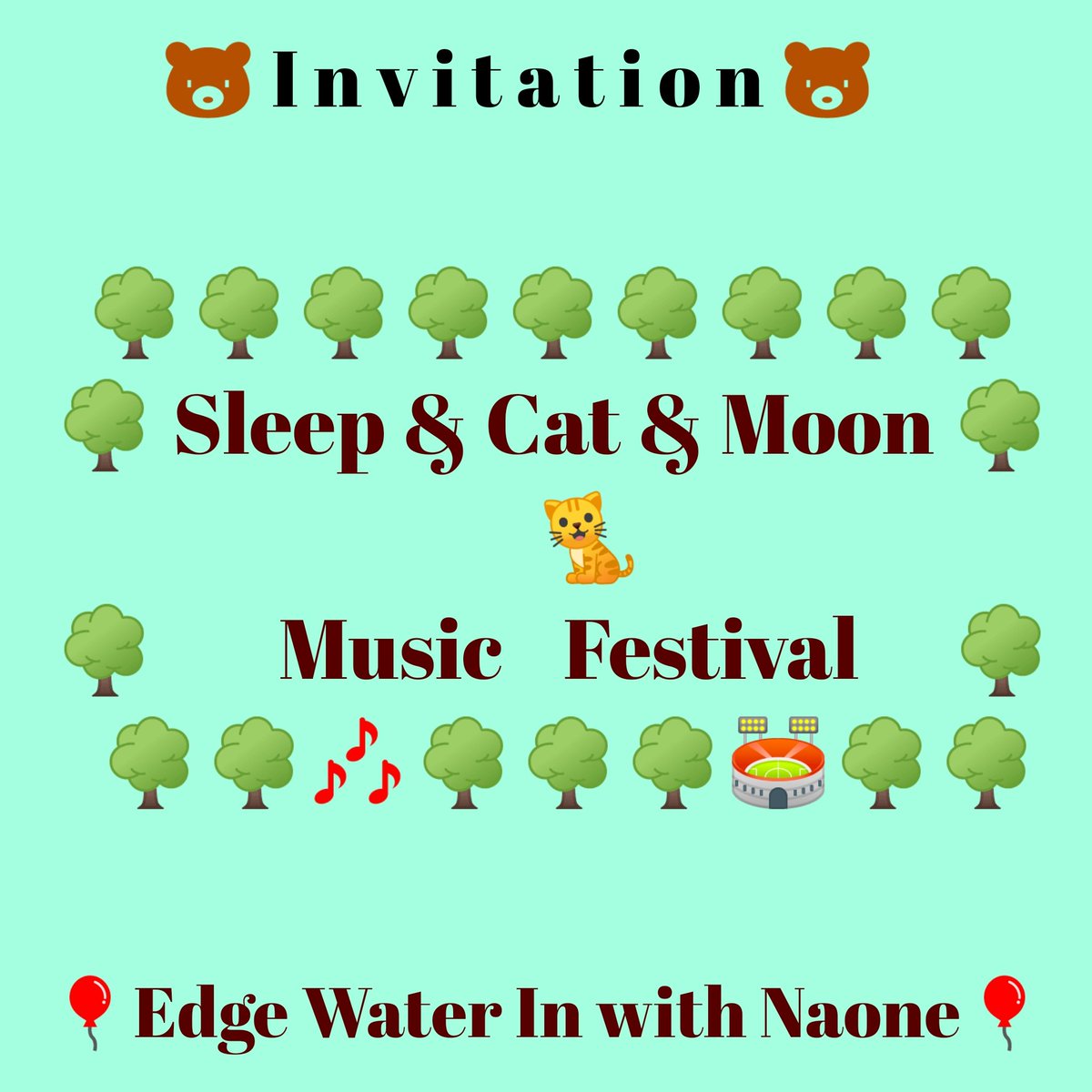 EDGEWATERINoff2's tweet photo. 🐻 I n v i t a t i o n 🐻

Sleep &amp; Cat &amp; Moon
　　   　🐱 
Music Festival 2021🎆

Blue sky stage

EdgeWaterIn with Naone

2021/5/23

#邦ロック #フェス #ヘッドライナー
#YouTube #NewLoudRockSound #sleepcatmoon #musicfest
#GrungeRockBears #MetalCoreRabbit
#LoFicat and more.. https://t.co/guMIeErBO8