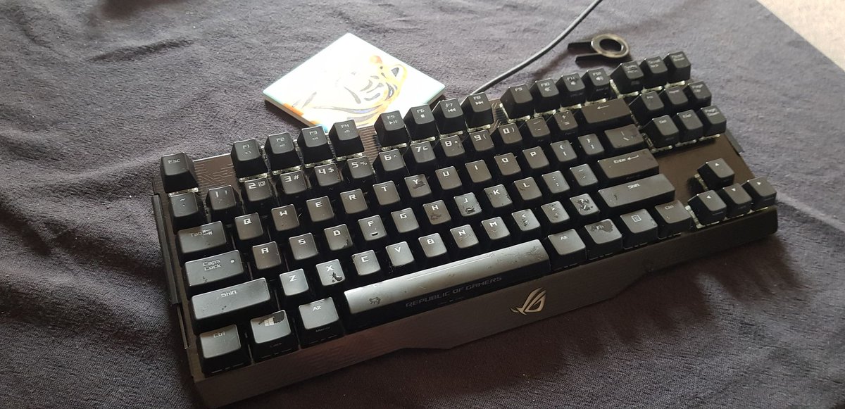 _Moonigh's tweet photo. Cleaned this bad boi and it feels like new. Highly recommend cleaning your keyboard if you haven't in a year. Still got watermarks on it because I was impatient to take a photo https://t.co/jE2YhluZ8v
