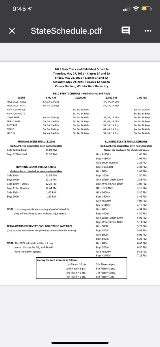 CHSBluejayTrack's tweet photo. State Track schedule! Bluejays will compete on Friday May 28th!! https://t.co/ehsHYgVrcc