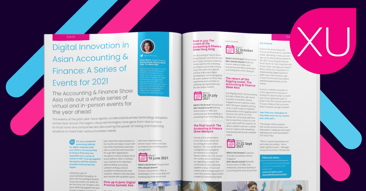 xumagazine's tweet photo. Check out the @accandfinshow 2021 series curated exclusively for the #Accounting &amp; #Finance community!

Back by popular demand join us at #AFShowHK and #AFShowAsia with two newly launched events, #DigitalPracticeSummitAsia and #AFShowMY! 

 👉 https://t.co/3z4JC1WHf2 @Terrapinn https://t.co/rHjjRJqZfO