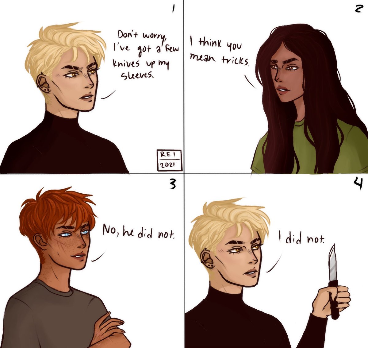 rei_ko__'s tweet photo. Based on @ palmettios’ post on tumblr >:p 
—————
#allforthegame #aftg #foxholecourt #andrewminyard #neiljosten #robincross #digitalart https://t.co/T4Wykwz7wz