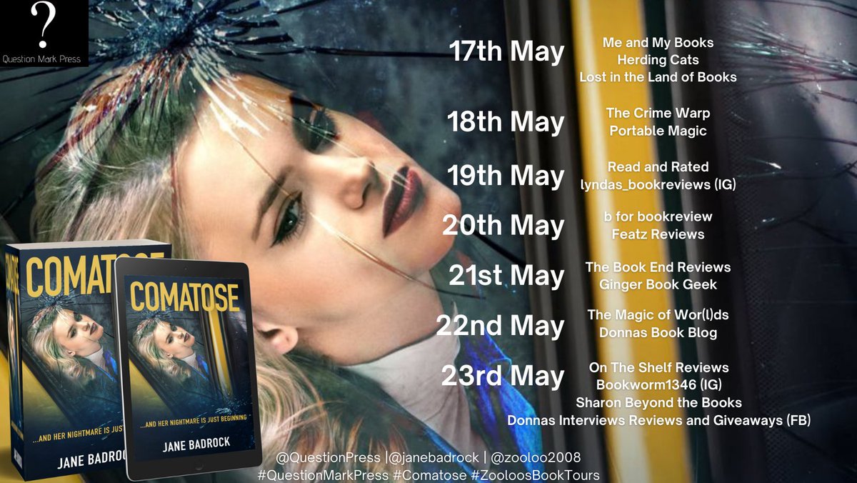 zooloo2008's tweet photo. HUGE Thanks to you amazing bloggers, (1/2) @yvonnembee @cats_herding @lostinthelando1 @LizMistryAuthor @bantambookworm @ReadandRated @LyndaCheckley @BookreviewB for taking part in the #Comatose #blogtour @janebadrock @QuestionPress #ZooloosBookTours https://t.co/1Wg58UV6Wi