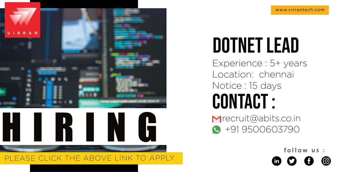 Hiring Dot Net Lead!!!
-> 5+ years of development experience
framework)

Link: lnkd.in/gjiaDyY
#ssgroup #dotnetlead #chennaijobs #joinus #hiringpost #javascript