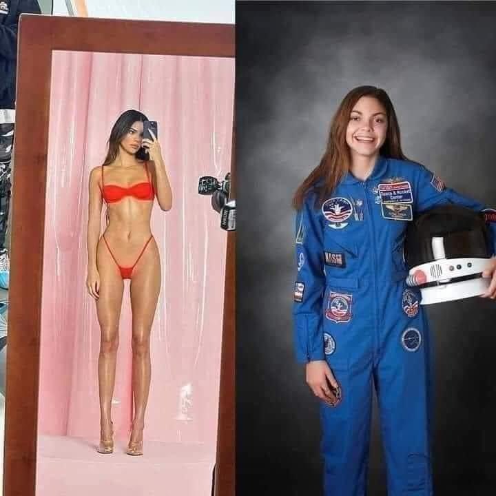 JRedHeart's tweet photo. Saw this post on Facebook - #getbetterrolemodels important for young women
LEFT: American model Kendall Jenner in a swimsuit -went viral
RIGHT: Alyssa Carson, 19-year-old astronaut who became the youngest person in history to pass all NASA aerospace tests - nobody knows her https://t.co/8arqpkxNMG