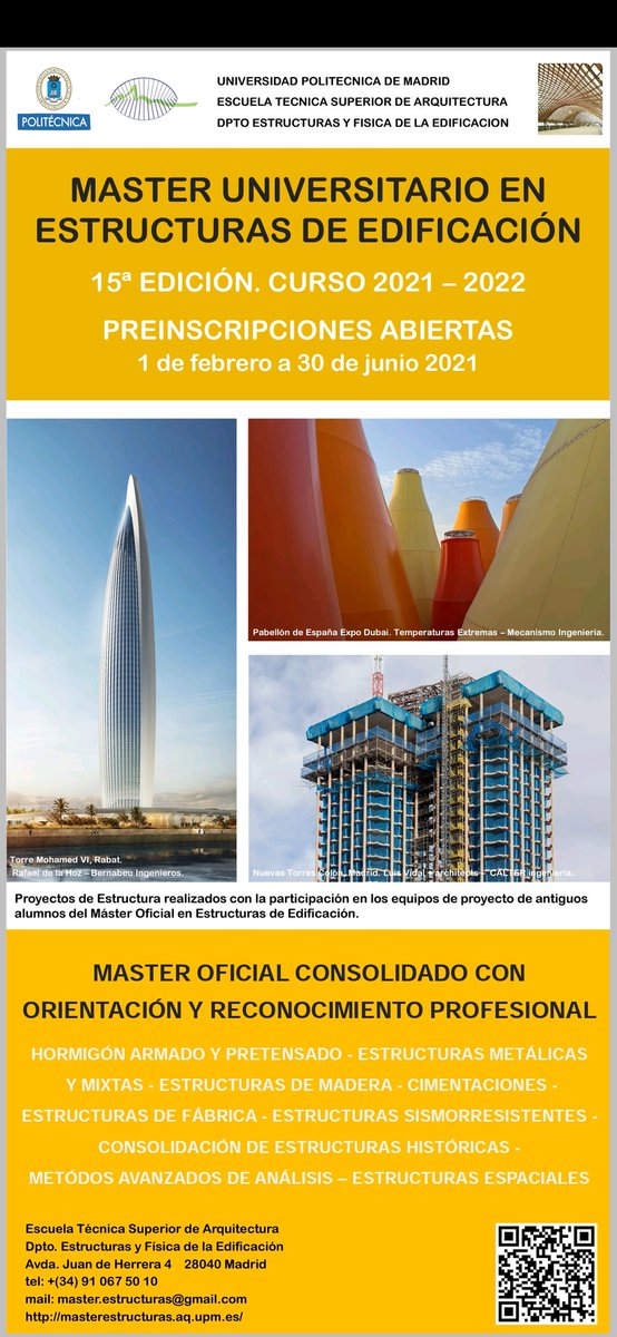 Abierto el periodo de inscripción, más información en
Masterestructuras.aq.upm.es