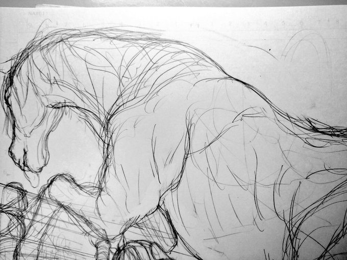 skeb受けました!
今は馬を描いております。近い内に塗り配信したい 