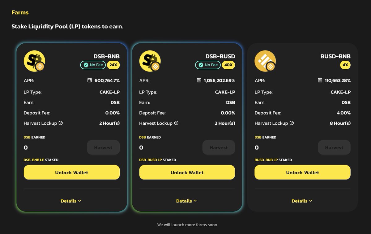 AngryTokenBSC's tweet photo. @loser_coin We launched 3 farms now and will launch more farms today!
$DSB - $BNB / $DSB - $BUSD / $BNB - $BUSD
The highest APR is greater than 1000000% currently!
Stake ~$1000 Today&amp; Get $25000 Tomorrow.

Start to earn >> https://t.co/wpLjf4qPW6 https://t.co/P43oTfNCVZ