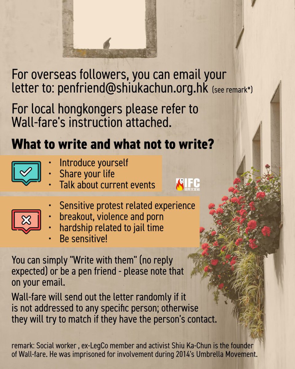 MenSuen's tweet photo. There are limited supports we can give to the imprisoned activists and protesters - but writing to them is definitely something everyone can do!
#standwithhongkong #writewithyou #hongkong #fuckccp #boycottchina #jail #prison #help #penfriend https://t.co/EHpGjNBiXj