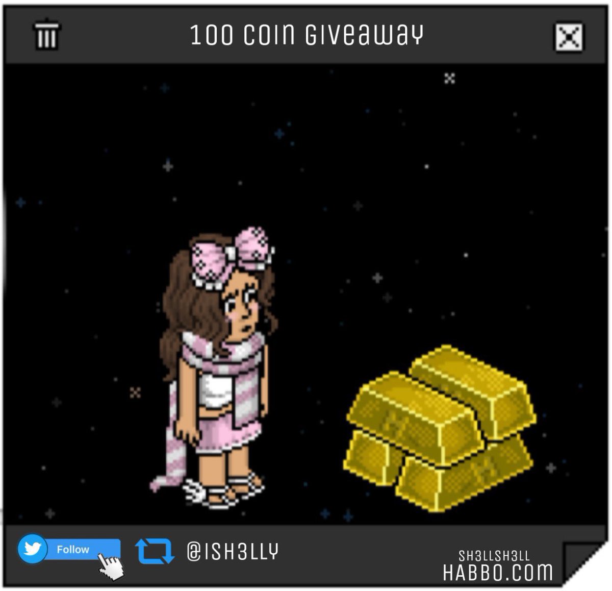 ish3lly's tweet image. ❤️FOLLOW &amp;amp; RETWEET❤️

Chance to win 100 coins! 
@habbo .com 

#habbo ends in a week ⌛️