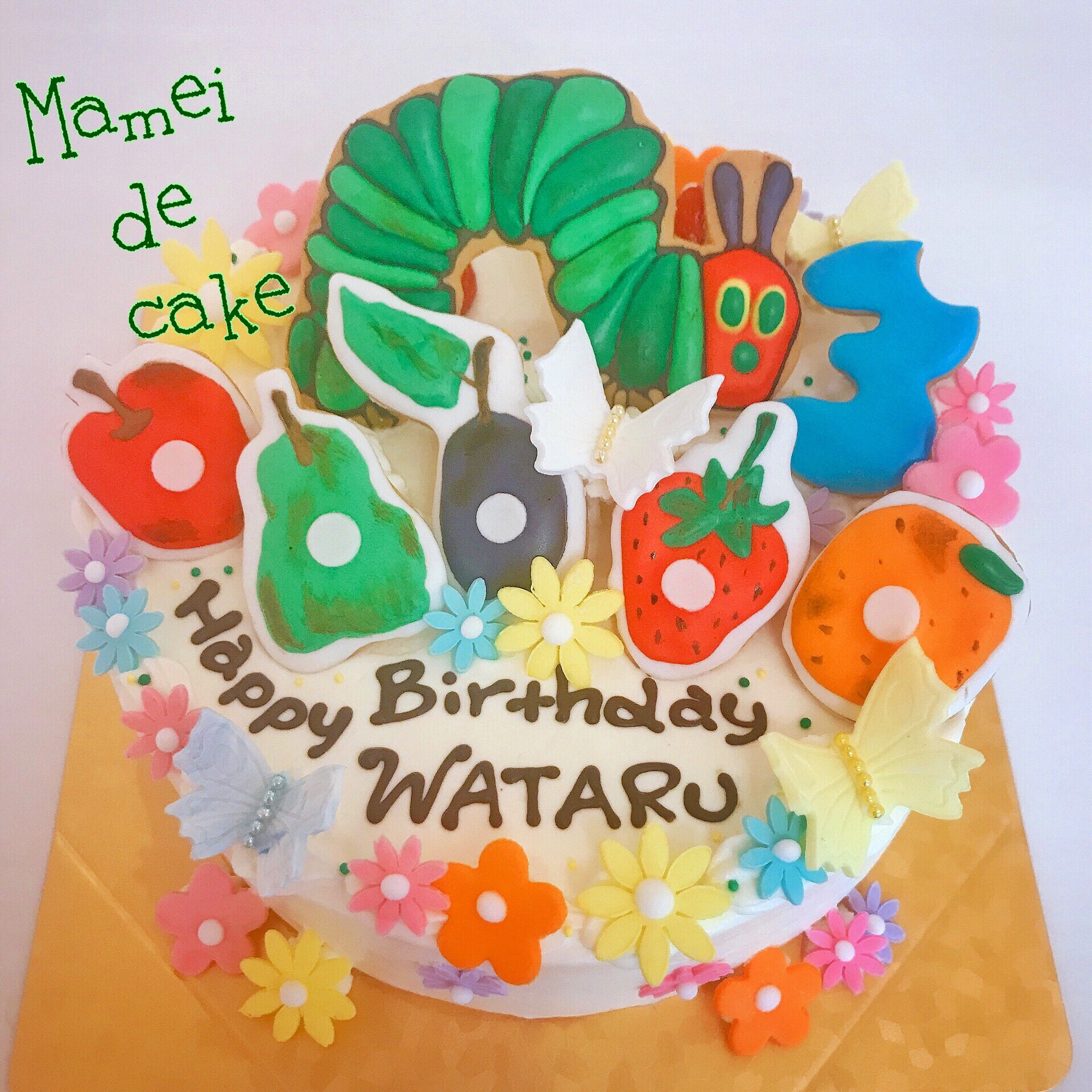 Mamei De Cake マーメイドケーキ はらぺこあおむし ３ 才も かじっちゃった ケーキ オーダーケーキ オリジナルケーキ はらぺこあおむし アイシングクッキー バースデーケーキ 誕生日ケーキ スイーツ カフェ Cake