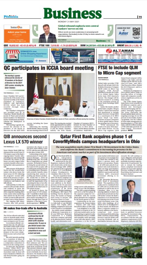 PeninsulaQatar's tweet photo. Read today's edition of The Peninsula Business (May 24) for latest updates on #Qatar #COVID19 #MiddleEast #BusinessNews #stock #QatarChamber #QatarFirstBank
https://t.co/xWKtaurws3 https://t.co/JGPuALlfSX
