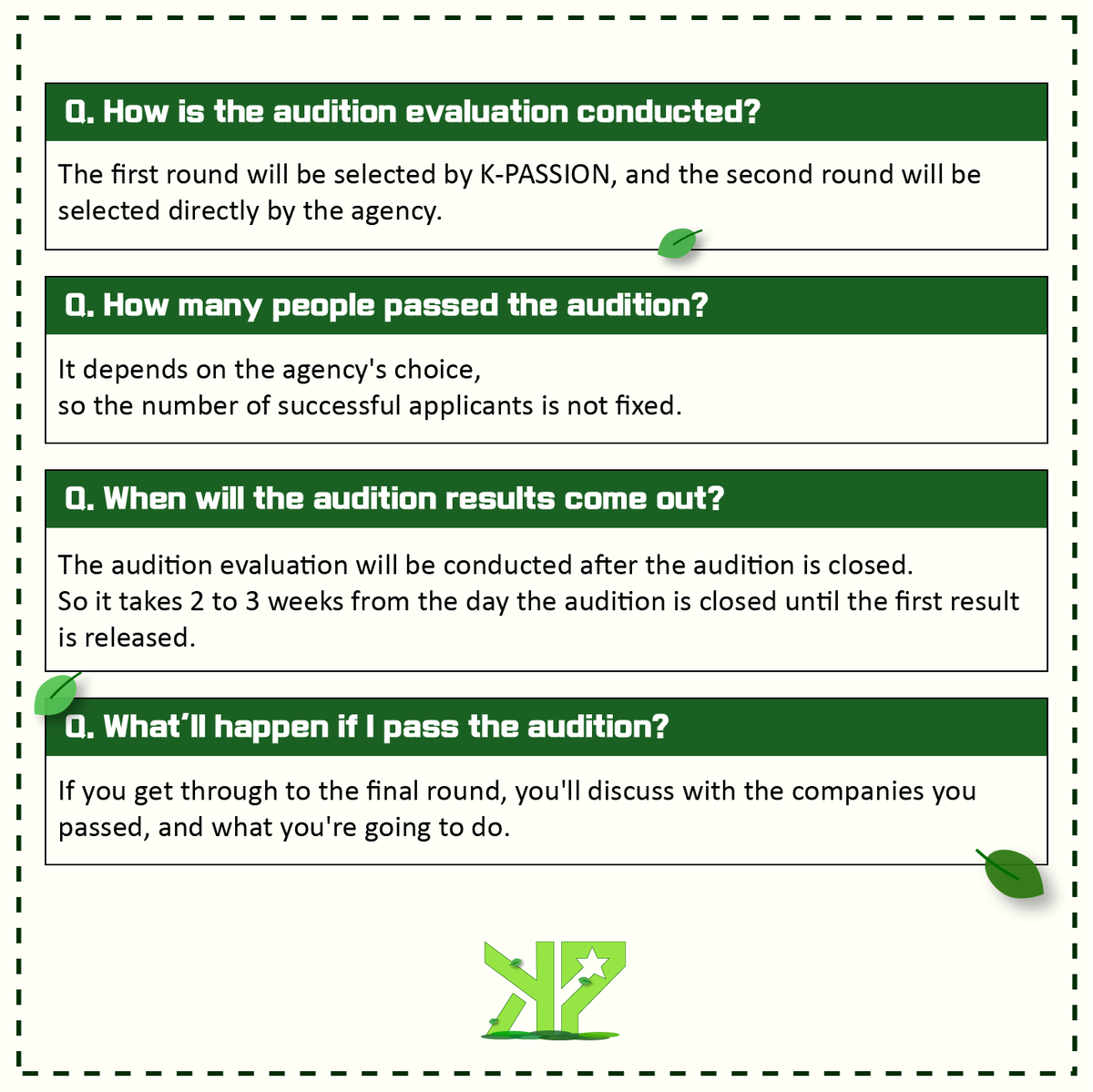 KPOPAUDITION1's tweet photo. [#KPASSION]
This is a May&amp;June Audition ⭐FAQ⭐
Please read the FAQ carefully😆

#Kpopaudition #Online 
#Idol #Dancer #FAQ 
#CJENM #YUEHUA #143ENT https://t.co/xTIThQKV6C