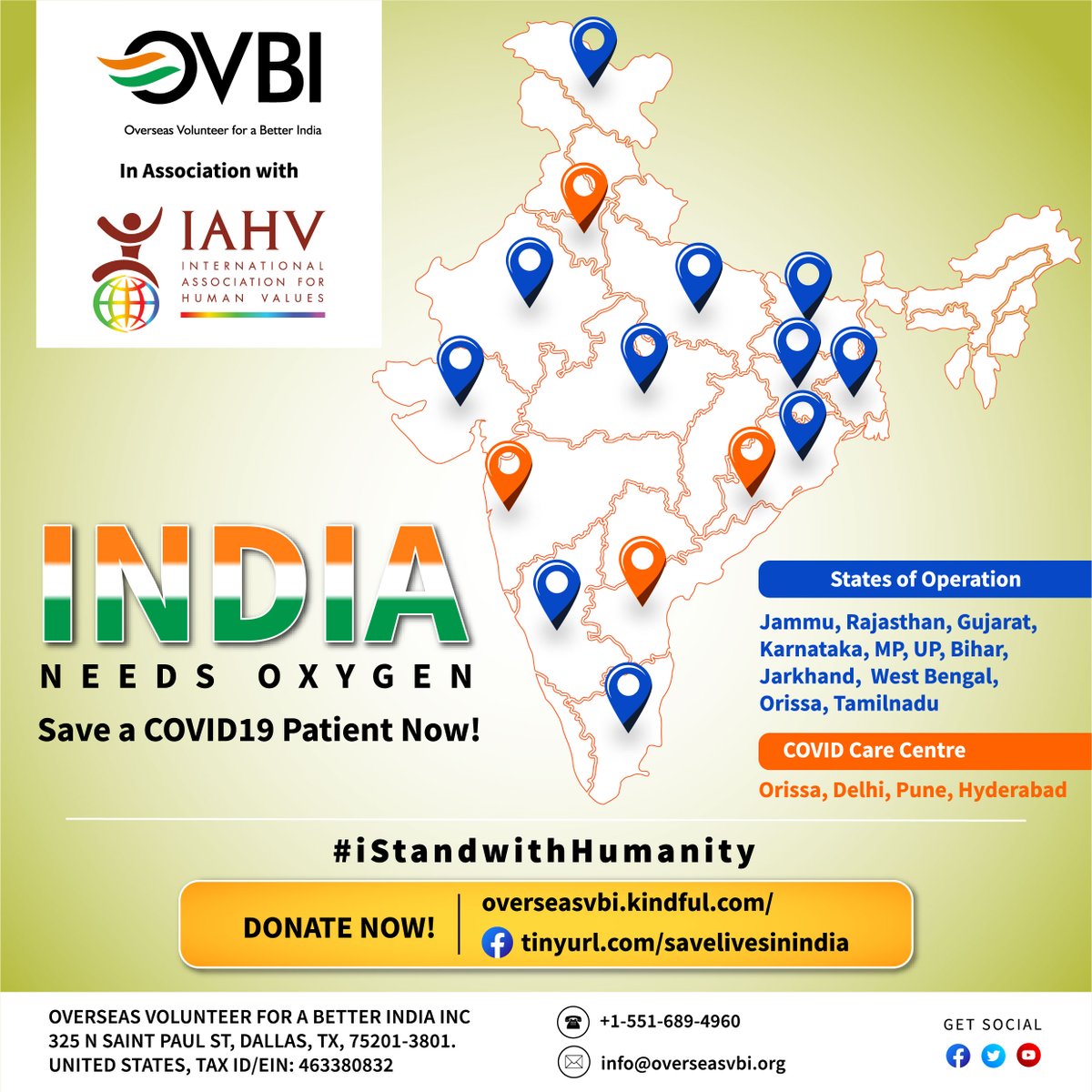 India is facing a war-like emergency due to a new Covid strain and OVBI &amp; @iahv are stepping up relief efforts by providing Oxygen Concentrators to the needy. Any donation is greatly appreciated. 
tinyurl.com/savelife-donat…

#indiafightscovid19 #indianeedsoxygen #CovidReliefForIndia