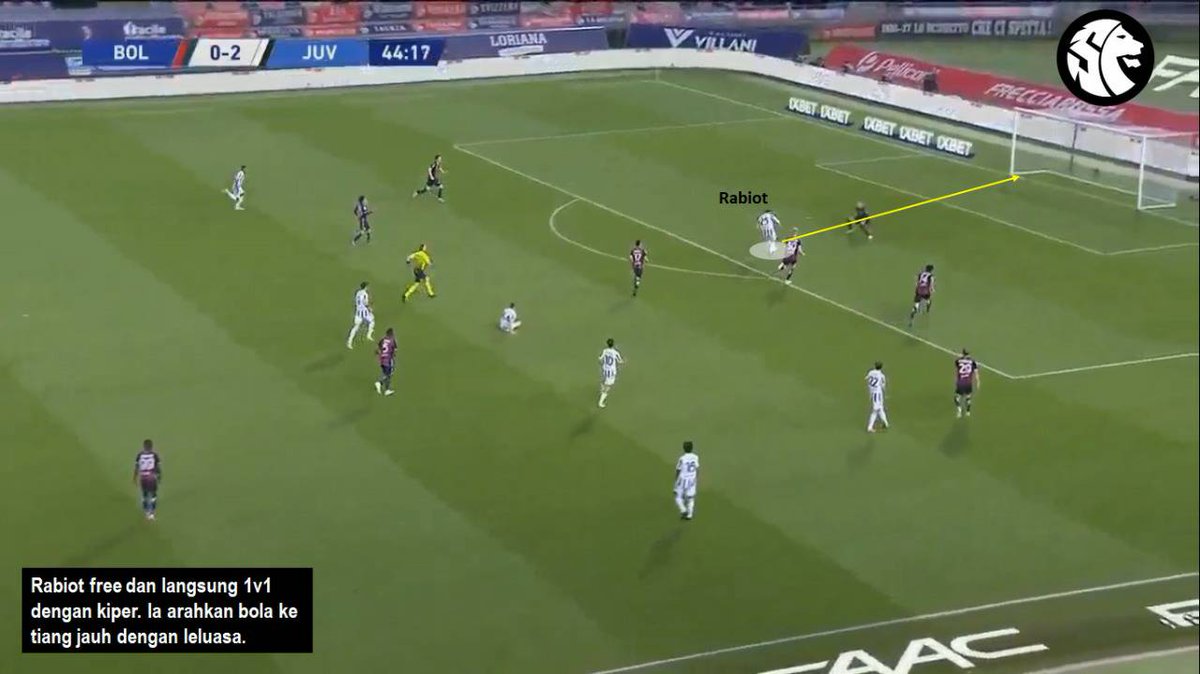 #SAGASF - Poin penting dari gol Juventus yg dicetak Rabiot:
• Jarak pemain terjaga dan saling terintegrasi
• Dybala - Morata drop. Dybala through pass ke Chiesa
• Chiesa - Kulusevski movement &amp; link up
• Rabiot membaca space dan finishing dengan tenang.