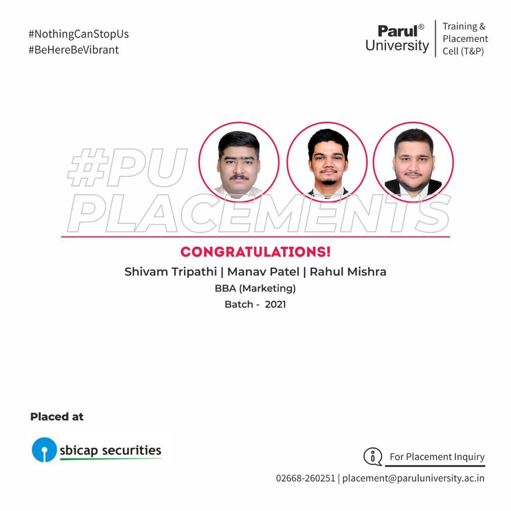 drdevanshupatel's tweet photo. From companies such as BYJU'S, which offer 10 lakhs per annum, to organizations such as SBI, which offer high degree of Job security, to the conventional companies like Berger, which offer a great career progression, students of PU get chance to work for such dream organizations. https://t.co/RTduV6uR4T