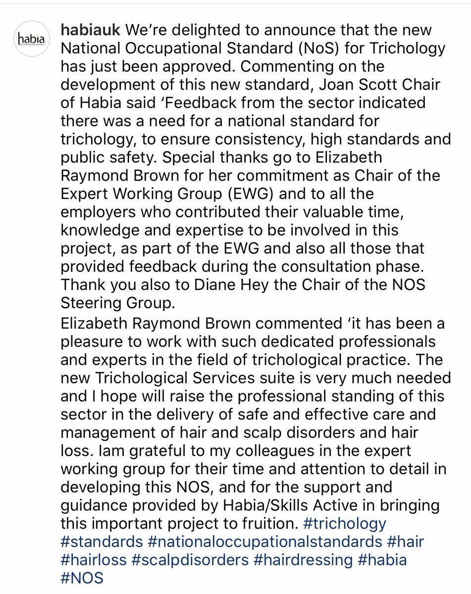 Habia_SSB's tweet photo. We’re delighted to announce the new National Occupational Standard (NOS) for Trichology has been developed and approved ! #trichology #hair #hairloss #scalpdisorders #hairdressing #nationalstandards https://t.co/acFbz6qaSn