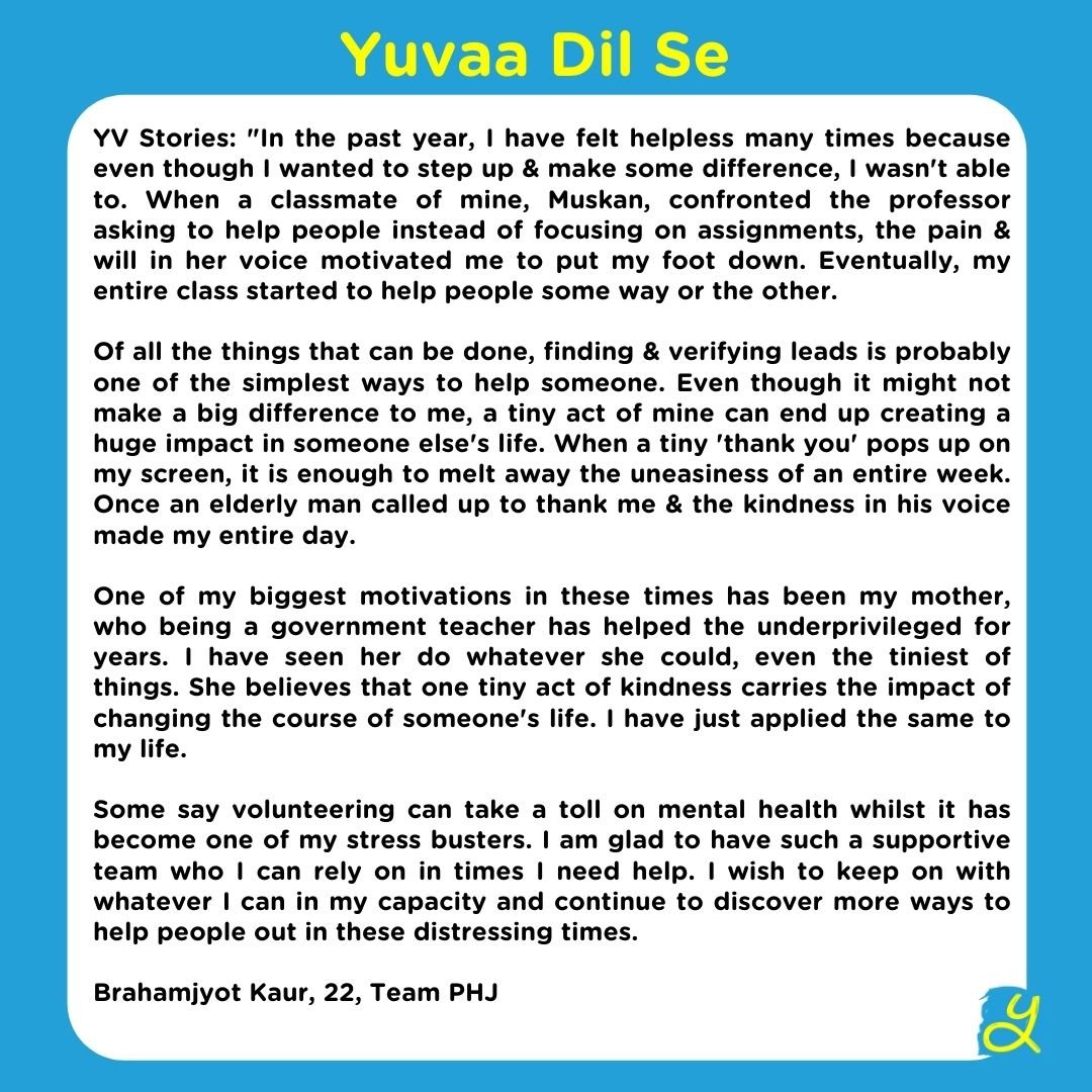 Meet Brahamjyot #YuvaaVolunteer who is working tirelessly to bring smiles and save lives across India. 

#YuvaaDilse #YVStories #YouthFightsCovid #Yuvaa