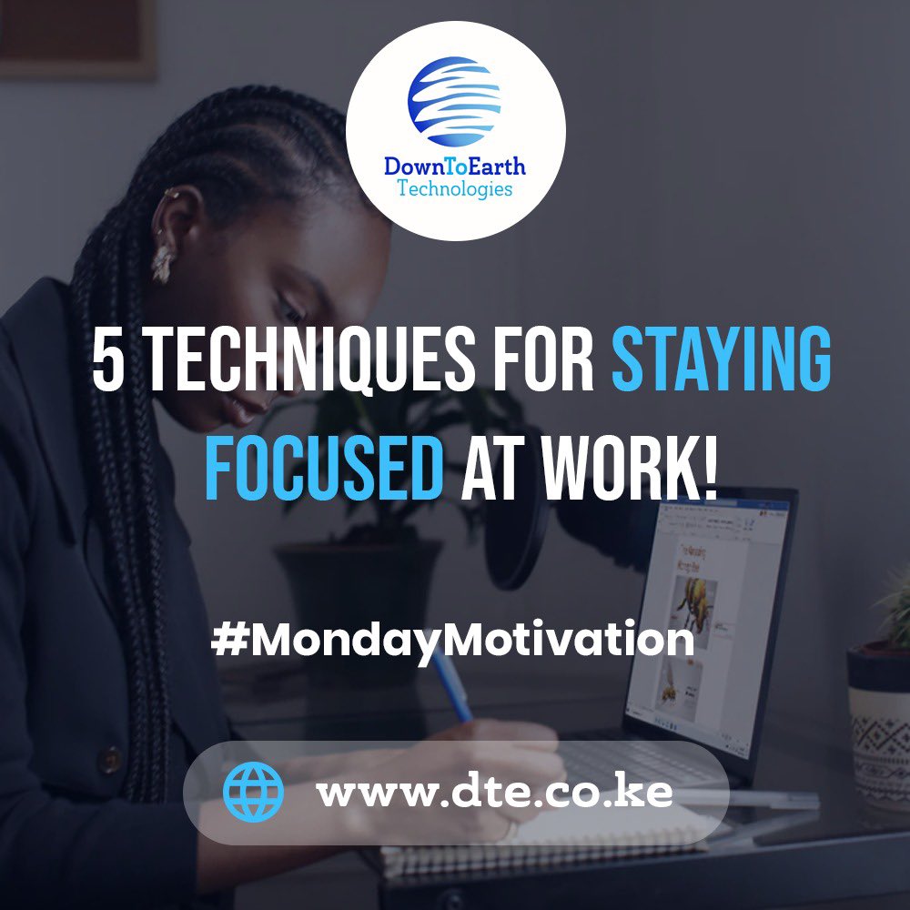 DTE_Tech_'s tweet photo. Ready to get more done this #MotivationMonday? We are thrilled to share with you these 5 tips for staying focused at work all week long. Click the link below!
 #focus 
#tips 
#DownToEarthTechnologies 

https://t.co/cz7UYT6Hgh https://t.co/GEBrrCk5OA