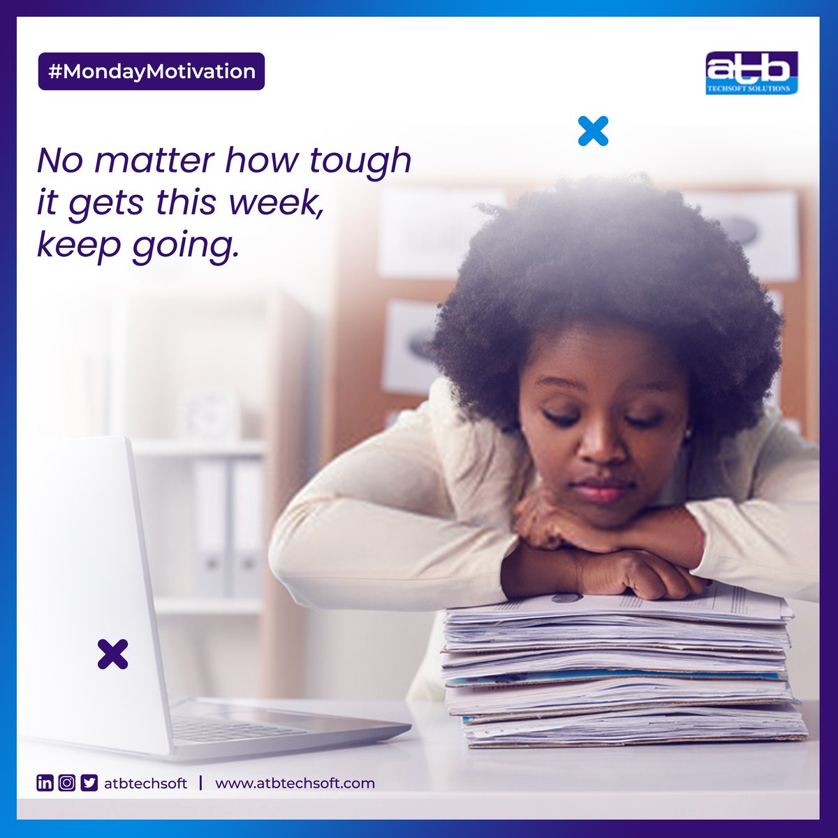 ATBtechLtd's tweet photo. No matter how tough it gets this week, keep going.

#mondaymotivation #mondaymornings #mondayquotes #mondayinspiration #newweeknewgoals #atb https://t.co/PwHftmGbIR