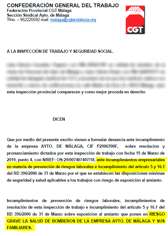 encierrobombmlg's tweet photo. Tras la pasividad del @malaga en materia de Prevención de Riesgos Laborales, @malaga_cgt presenta denuncia a la Inspección de Trabajo. Denuncias de otros sindicatos con resultado favorables para los bomberos, @pacodelatorrep hizo caso omiso. Basta ya!!! https://t.co/QvdILpi3CH