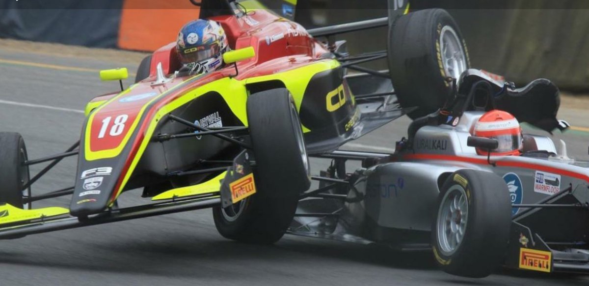 ayrton_simmons's tweet photo. Tough old day yesterday! Started pole, ending up in the air and got a dnf, points deduction, grid penalty and points on my licence. Chuffed with my circuit record, two poles, fastest lap and a lights to flag win on Saturday though. @BRDCSilverstone @BRDCBritishF3 #backsoon https://t.co/Ck4AX2hvpf
