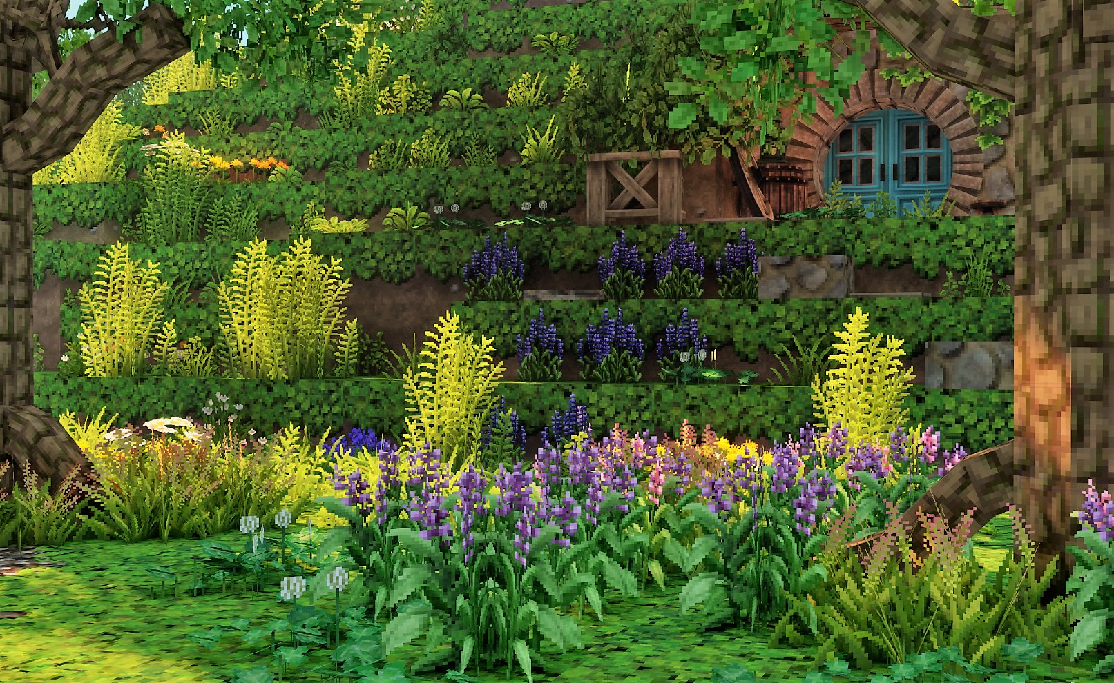 Milk猫 Miniaturia Minecraft Minecraft緑化推進委員会 ハーブ園の裏山で学校の左側に 子供たちの秘密基地を生やしました 赤青黄の信号機の色みたいな ホビットハウスです 艸 T Co T8wz9oarah Twitter