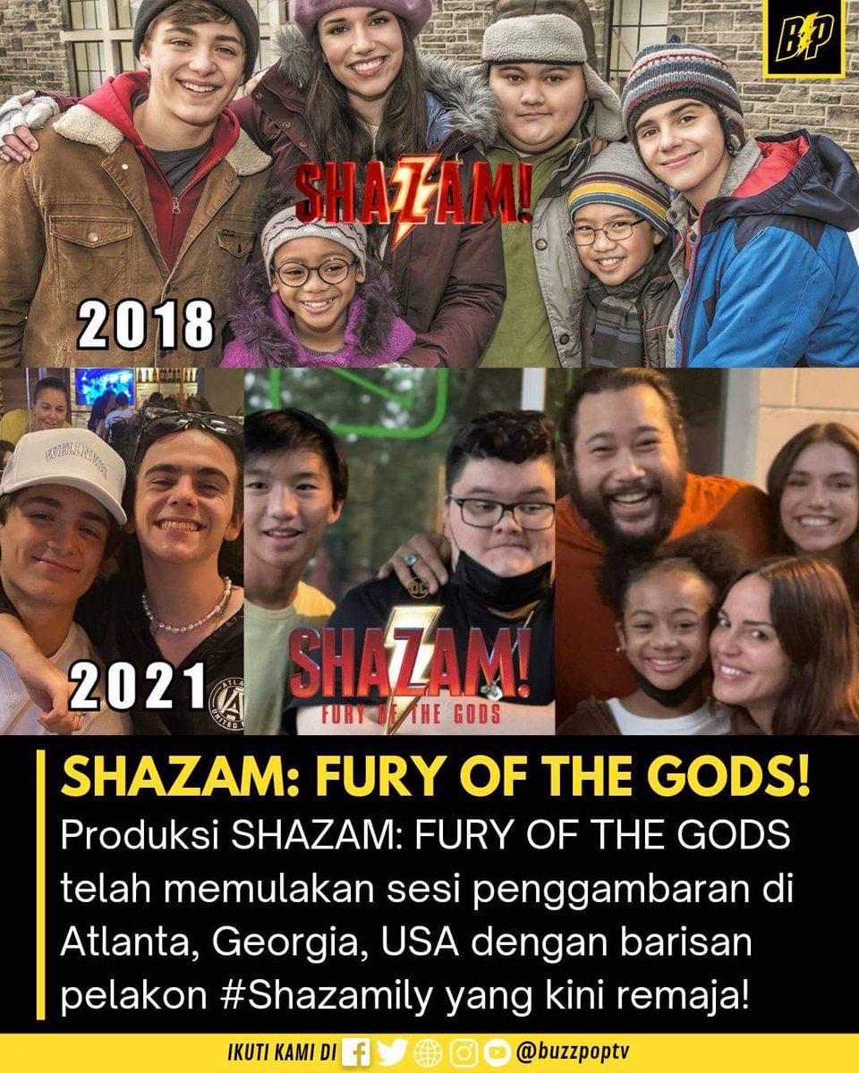 buzzpoptv's tweet image. #TriviaFilem - Mungkin bila diorang akhirnya berlawan dengan BLACK ADAM dalam filem SHAZAM 3 nanti... sumer ahli #Shazamily dah dewasa kot! 😅

#Shazam #ShazamFuryOfTheGods #DCFilms