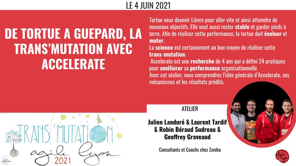 [Orateurs du jour] Nous vous annonçons la venue de la team <a href="/jlandure/">Julien Landuré</a>, <a href="/Ouelcum/">Laurent Tardif</a> <a href="/BeraudSudreau/">Beraud-Sudreau</a> @GraveaudG (peut-être + 1 invité) le 4 juin prochain pour un animer un atelier sur "DE TORTUE A GUEPARD, LA TRANS’MUTATION AVEC ACCELERATE".

#AgileLyon2021 #conference #lyon #agile