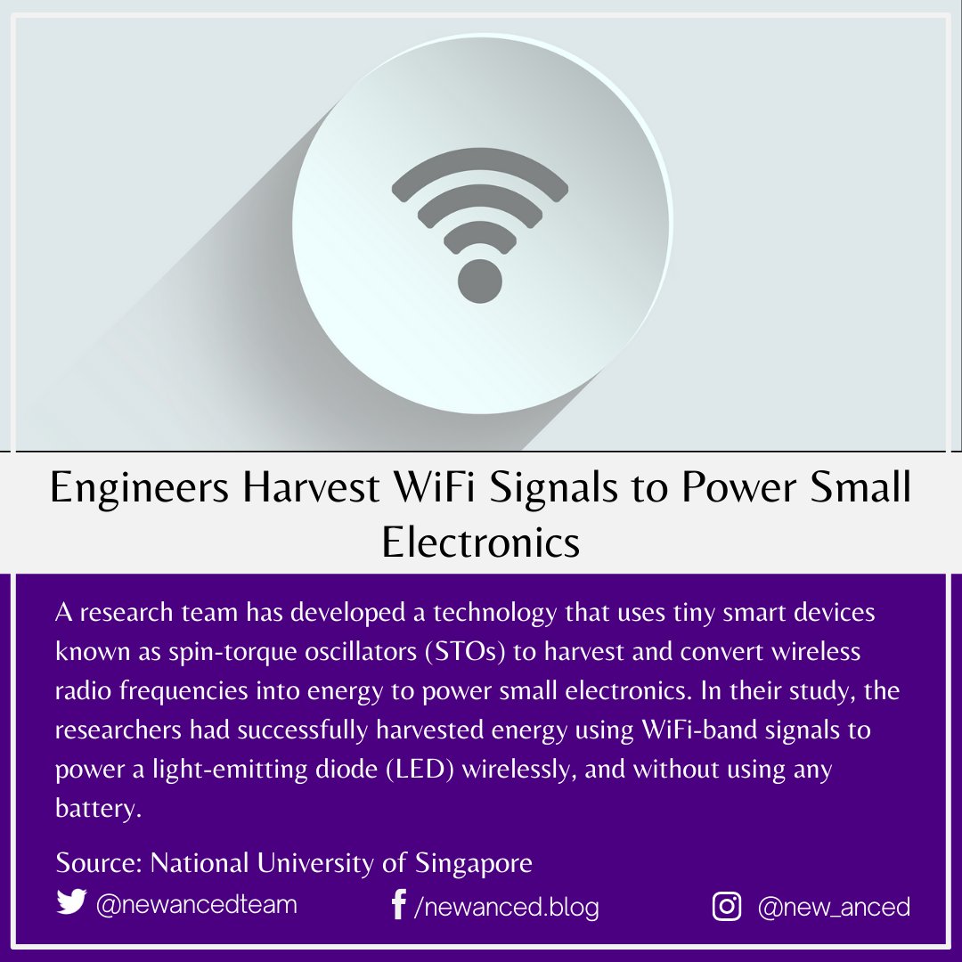 sciencenstuf's tweet photo. Engineers Harvest WiFi Signals to Power Small Electronics
Source: National University of Singapore
π· ivke32 from Pixabay
#tech #news #wifisignals #power #electronics #smartdevices #spintorqueoscillators #led #wireless #nationaluniversityofsingapore
https://t.co/lhMojCRPA1 https://t.co/CIeJrxX6U7
