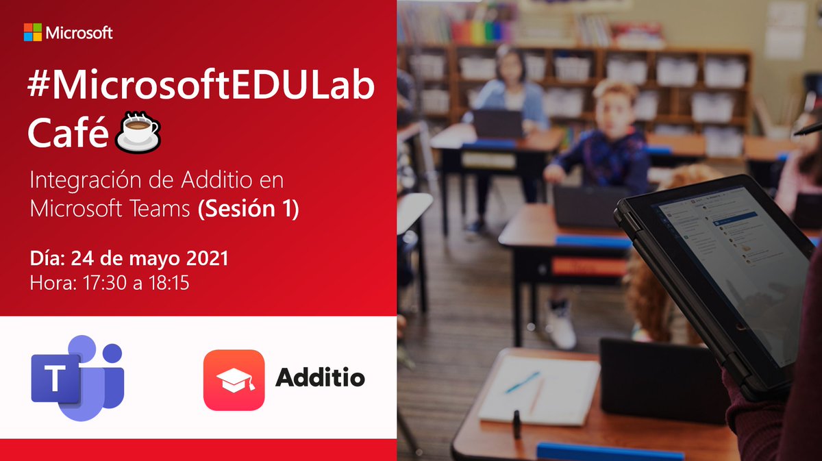 MicrosoftEduEsp's tweet photo. ¿Aún no conoces cómo se integra @AdditioApp en #MicrosoftTeams?😱

Te invitamos a verlo en nuestro #MicrosoftEDULab Café☕ de hoy, lunes, a las 17:30. ¡El próximo lunes 31 de mayo tendremos la segunda sesión!

🔴Únete en: https://t.co/RzDM6scNiF https://t.co/aOKAHI0tWj