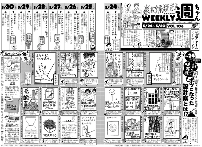 WJ25号◆
本日発売!今週の「週ちゃん」は?

*ネタハガキ東西戦 五月
「WJ編集部のある集英社のビル。
 ボツになった設計案とは!?」
 (5/24 建築基準法公布)

月イチのハガキ大喜利🏙
今回はイラスト入りのお題。
夢の珍設計コンペも白熱です!ご覧ください!(イ) 