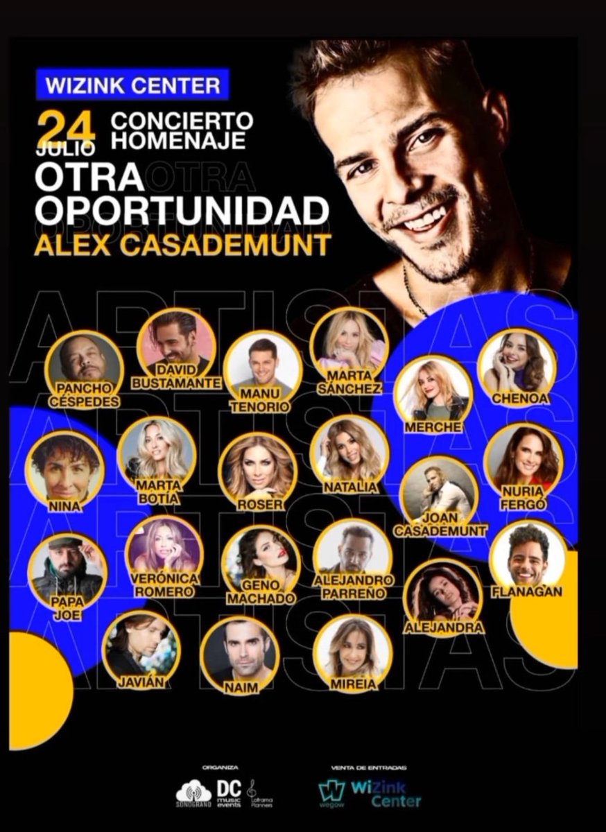 Concierto homenaje Alex Casademunt 24/7wizink center @veroboxmusic <a href="/NaimThomas/">Naim Thomas</a> <a href="/nina_academia/">NINA</a> <a href="/manutenorio/">Manu Tenorio</a> <a href="/NURIA_FERGO/">Nuria Fergó</a> <a href="/MercheOficial/">Merche</a> <a href="/Martisima_SoyYo/">Marta Sánchez</a> <a href="/Chenoa/">Chenoa</a> <a href="/Alejandroparre/">Alejandro Parreño / Nómada</a> <a href="/JaviAn_Oficial/">JaviAn</a> <a href="/MireiaMontavez/">Mireia Montávez Oficial</a> <a href="/RoserMR/">Roser💖</a> <a href="/OficialGeno/">Geno MaChado</a> <a href="/CasademuntJ/">joan casademunt</a> <a href="/PapaJoeOficial/">Papa Joe</a> ymás <a href="/SonograndMusic/">Sonogrand Music</a>