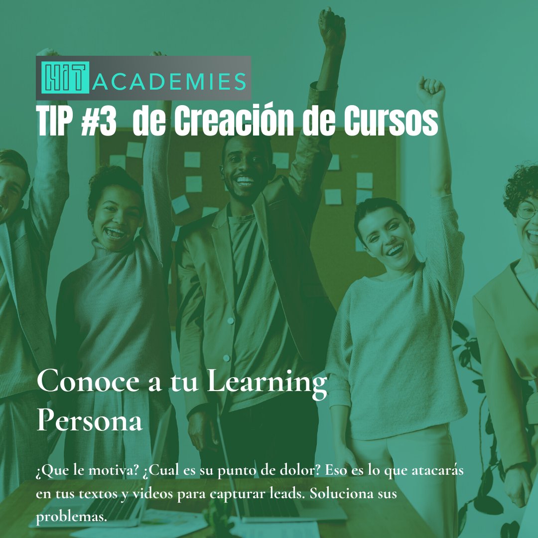 hitacademies's tweet photo. Conoce a tu Learner Persona:
Tu cliente es un estudiante que quiere solucionar problemas muy específicos: querrá
👆🏻 Entrar en el mercado laboral
👆🏻 Aprender un software
👆🏻 No tener estrés
👆🏻 Dominar un idoma rápidamente
👆🏻 Y miles de cosas más.

#elearning #cursosonline https://t.co/gNj43b31yO