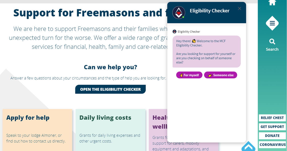 💁 Can we help you? Our new online eligibility checker makes it easier for #Freemasons and their families to find out if we can offer support 🔎 Check your eligibility now: mcf.org.uk/get-support/fr…