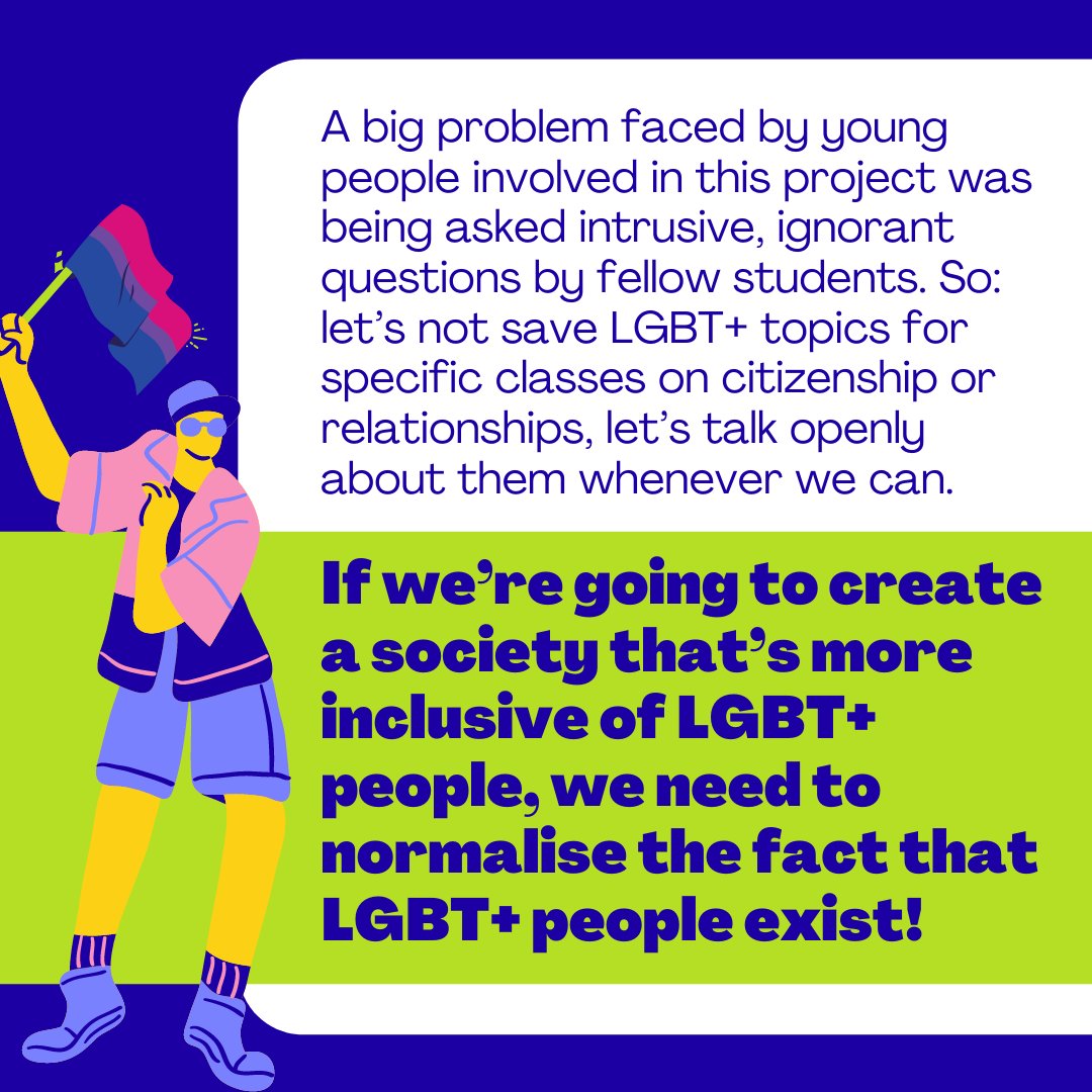 LGBTmanifesto's tweet image. Point 1 of the LGBT+ young people's manifesto: to be more inclusive of LGBT+ people, we need to normalise their existence &amp;amp; talk about LGBT+ lives in multiple subjects at school. We want to see current legislation on teaching relationships to go further and be delivered earlier.
