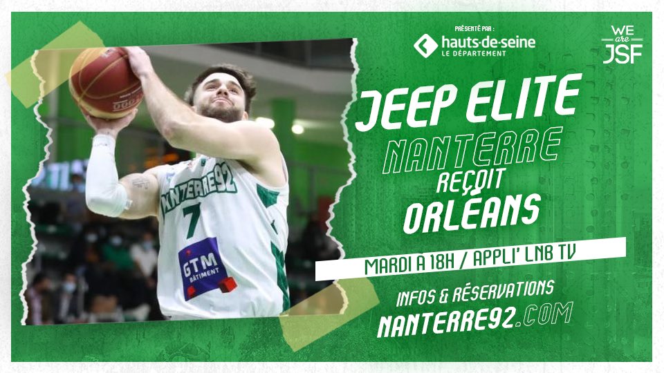 Nanterre92's tweet photo. 🏀 Jeep ÉLITE - vs Orleans 🏀

Demain, les nanterriens enchaînent avec la réception de @OLB45 au palais des sports de @VilleNanterre 🔥🏀

🎫 : il reste quelques places sur https://t.co/xMD1OMhK3A ✌️

#WeAreJSF https://t.co/lrlMFEVra3