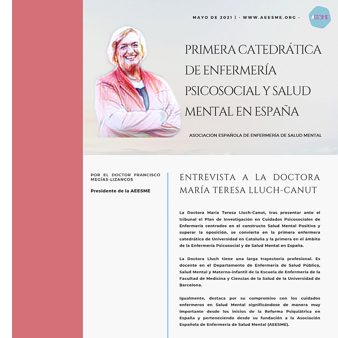 Entrevista AEESME a la Dra. Mª. Teresa Lluch-Canut <a href="/MTeresaLluch/">日照按摩spa桑拿/日照个人兼职/日照抓龙筋/日照居家按摩/日照胸推/日照推油</a>, primera Catedrática de Enfermería Psicosocial y Salud Mental en España. | <a href="/_AEESME/">AEESME</a> aeesme.org/observatorio-n…