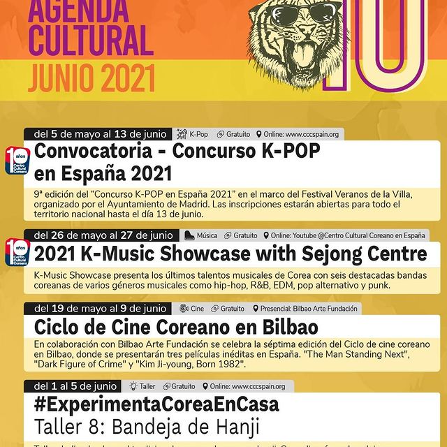 CCCspain's tweet photo. ¡Presentamos nuestra agenda cultural de #JUNIO✨!
+info: https://t.co/f98t7vQH9N
#10moaniversarioCCC #cccspain #centroculturalcoreano #ccc2021 #culturacoreana https://t.co/nPlprlQZlu