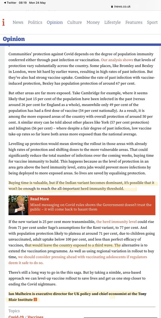 SandraWeeden's tweet photo. THIRD WAVE, increased💉💉💉💉💉💉 necessary, who has written this article? Impartial and objective, factual, no vested interest in promoting vaccines? Oh.

Ian Mulheirn is executive director for UK policy and chief economist at the TONY BLAIR INSTITUTE. 

https://t.co/A4AMRcguXf https://t.co/Sm9IX2Yfp9