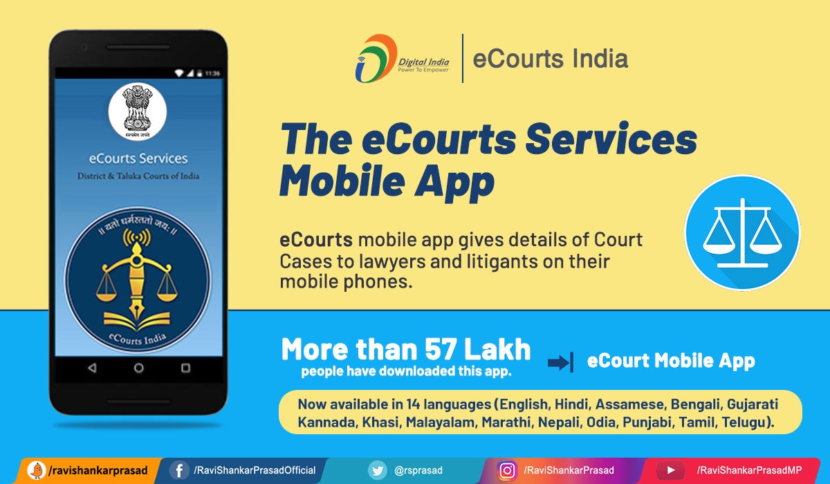 e-Courts Services Mobile App is now available in 14 languages. This app has digitally transformed the legal system making it more efficient, inclusive and accessible allowing litigants and lawyers with case details available on their mobile phones 24x7.