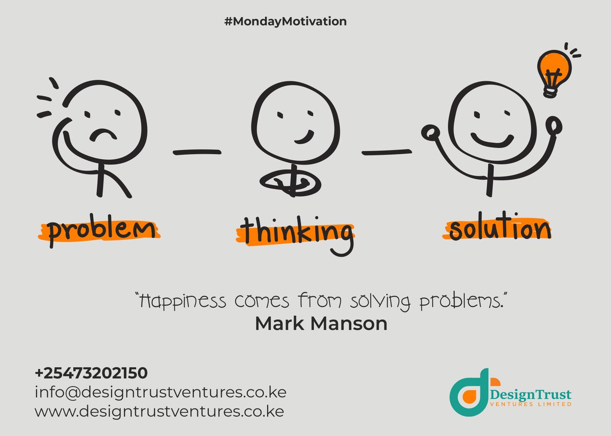 Happiness is a constant work-in-progress. The solutions to today's problems will lay the foundation for tomorrow's problems.
― Mark Manson, 
Interact with us:
+254732002150
info@designtrustventures.co.ke
designtrustventures.co.ke

#mondaymotivation #mondayvibes #motivationalquotes