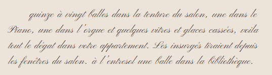 1870Paris's tweet photo. 22 au 27 Mai 1871:
"quinze à vingt balles dans la tenture du salon, une dans le Piano, une dans l’orgue et quelques vitres et glaces cassées, voila tout le dégat dans votre appartement. Les insurgés tiraient depuis les fenêtres du salon."

https://t.co/XpqJgrGsOy

#CommunedeParis https://t.co/VBLttZRBw0