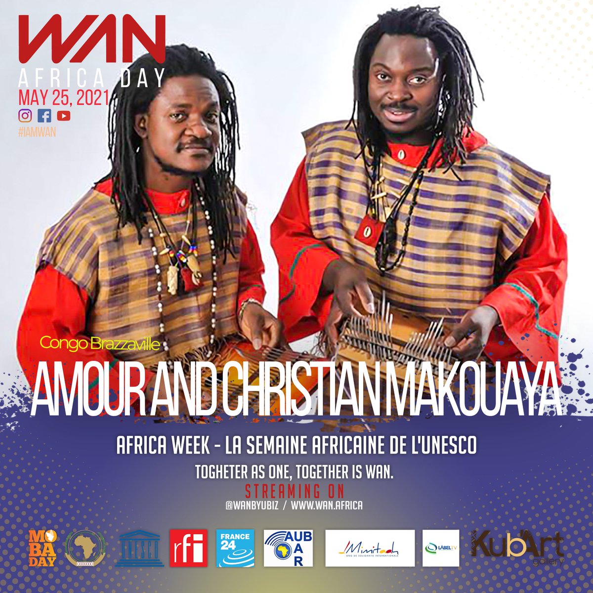WANbyUbiz's tweet photo. Africa Day 25 May 2020 by WAN PROGRAMM
Show: 8pm in Paris, 6pm in Dakar, 7pm in Yaoundé
Live streaming concert: 10pm in Paris, 8pm in Lomé, 7pm in Bangui
#unesco #africanunion #rfi #france24 #africaday #mobaday https://t.co/jHWaryKIZI