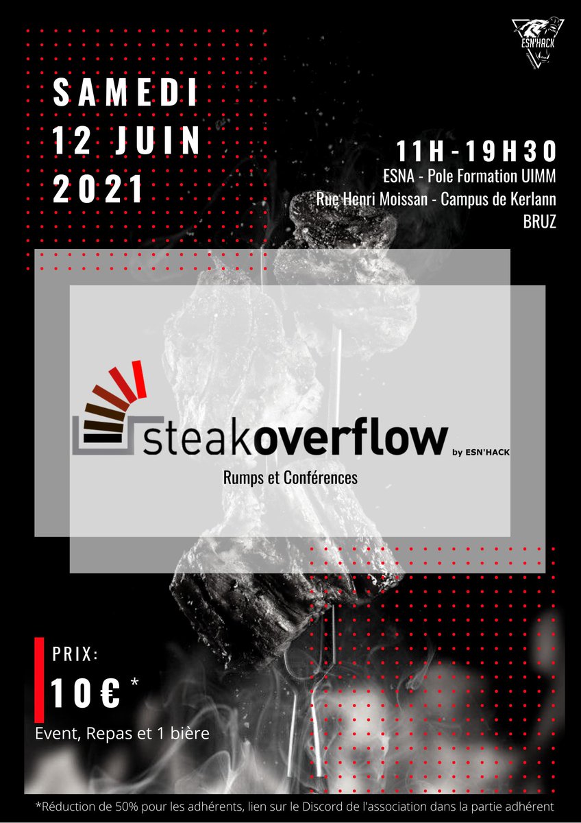 Les inscriptions pour le STEAK OVERFLOW c'est ici et maintenant !

helloasso.com/associations/e…

100 places maximum, on vous attend les carnivores ! 🥩🔥🍻

Quelques uns des superbes rumpers qui seront présent <a href="/kaluche_/">Kaluche</a> @G4N4P4T1 <a href="/Dr4s1l/">Gyver</a> et tant d'autres !