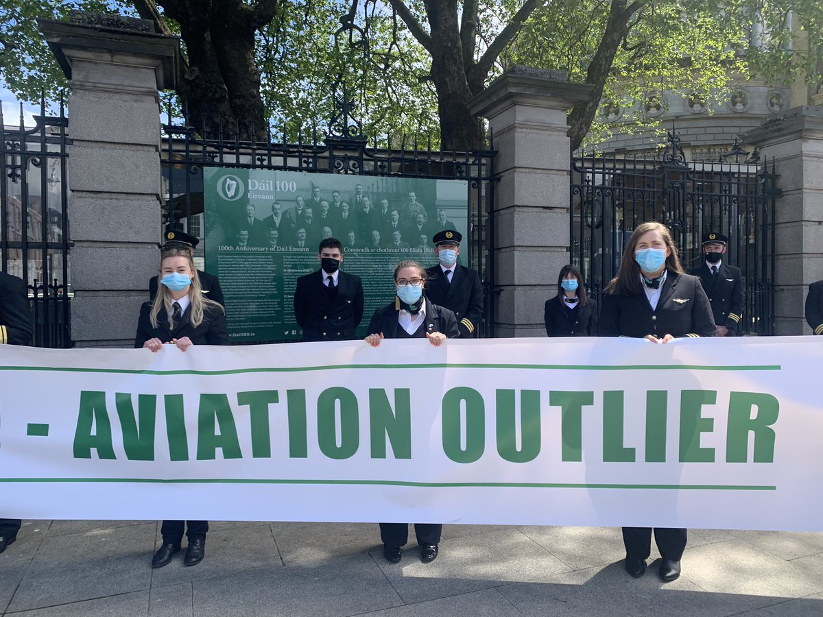 SeeryKearney's tweet photo. Supporting the @AerLingus pilots protest on Kildare street today - we need to bring back aviation and open Ireland back up for travel on the 1st July #RestartTourism https://t.co/s4UYCQwQdc