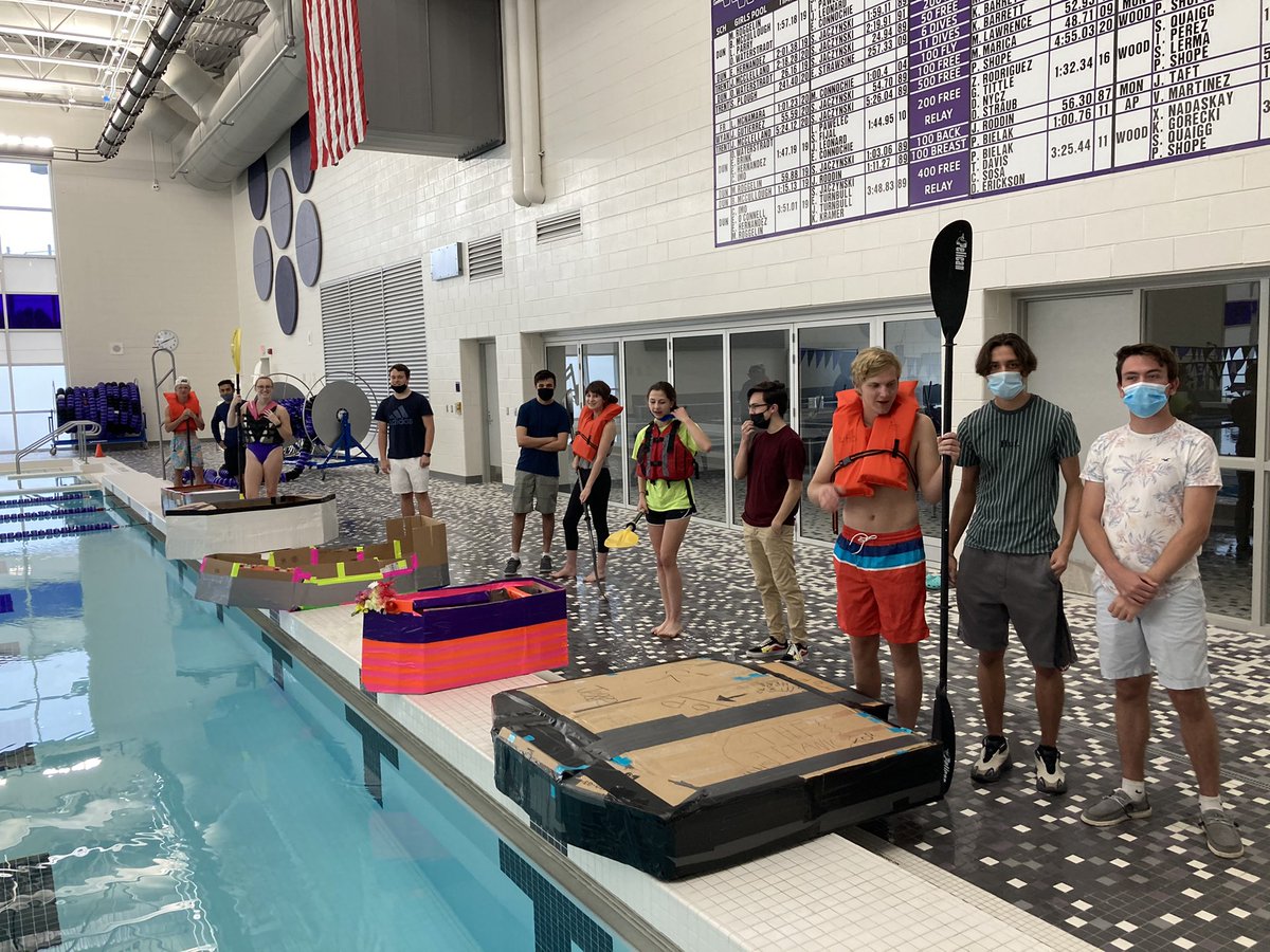WoodhavenHigh's tweet photo. Mrs. Pratt’s AP Bio students battled Mrs. G’s students in a cardboard boat Regatta. Everyone had a blast.  Congratulations to our winners! https://t.co/DtdUqJ6d5V