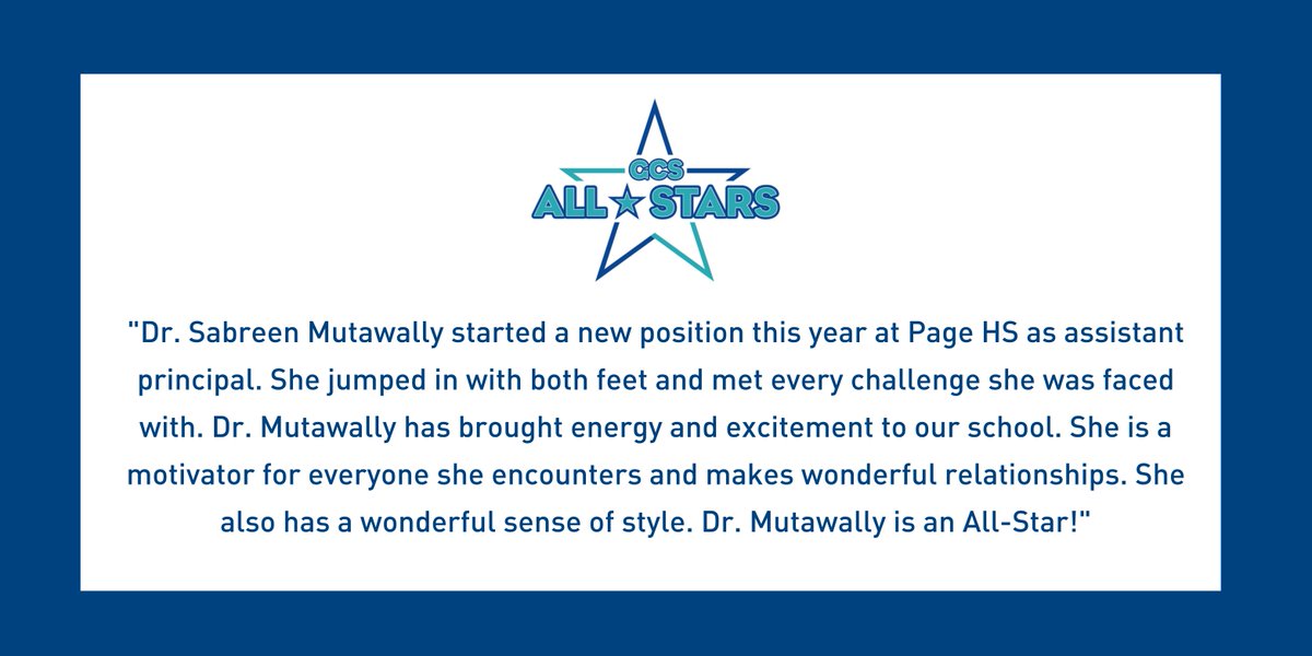 GCSchoolsNC's tweet photo. Check out this #GCSAllStars shoutout for Dr. Mutawally at Page High!
Read more GCS All-Stars stories on our website at https://t.co/5MhdcsPWpp https://t.co/Xas8HXFU7P