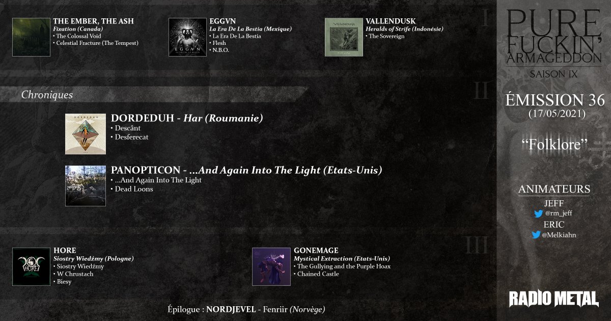 rm_jeff's tweet photo. #RMPFA S09E36 - Emission diffusée le 17 mai 2021
🗣️ Chroniques de Dordeduh et Panopticon
🎶 Dans la playlist : @theembertheash, Eggvn, Vallendusk, Hore, Gonemage
▶️ Podcast : https://t.co/YrzBN0EP3W
👉 https://t.co/8YVWtfu6Ox https://t.co/vtCkFjckZg
