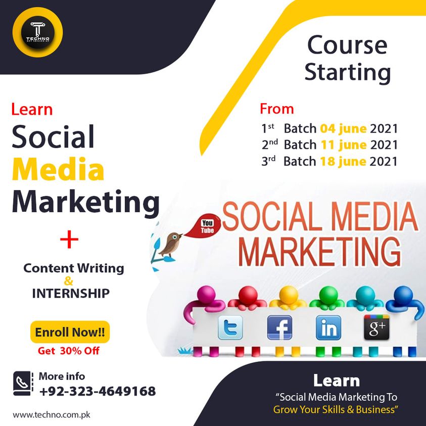 Techno_GSU's tweet photo. Social Media Marketing #Course
Along with #ContentWriting
Duration: 2 Months along with #Internship
Timing: 1 hour 30 min
For Registration: https://t.co/WtbElYW6Ko
#learning #socialmediamarketing #ITCourses #newbatches #tecno #smm21 https://t.co/9E55Wz5sJI